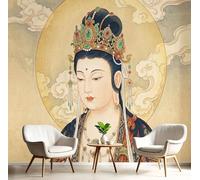 JEDTAKCT Traditional Zen-Inspired Sculptures 3D Wallpaper, Beige Chinese Aesthetics Wall Mural for Living Room Bedroom Lounge, Modern Photo Silk Wallpaper Mural Decorative Wall Art 250X175Cm