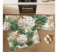 JEDTAKCT Tropical Flowers Palm Leaves Kitchen Mat Sets Non Slip Washable, 2 Pcs Kitchen Rugs And Mats, Exotic Plants Anti Fatigue Rug Floor Sets For Office Standing Desk, Green, 50X80Cm+50X150Cm
