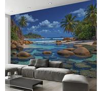 JEDTAKCT Tropical Island Beach Wallpaper Mural Ocean Landscape Photo Wallpaper Nature 3D Wall Mural 450X315Cm Sky Blue Art Print Decoration Poster Picture for Living Room Bedroom Tv Backdrop