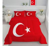 JEDTAKCT Turkish Flag Coverless Duvet Super King 4.5 Tog, Simple Star And Crescent Reversible Comforter With Pillowcases, 260X230Cm Quilt Lightweight Warm All Season 200Gsm Filling, Red