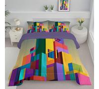 JEDTAKCT Turquoise Single Duvet, Abstract Architecture Quilt Ideal For Summer Autumn, Reversible Coverless Duvet With Modern Geometry, Lightweight Soft Comforter, 140X200Cm, Machine Washable