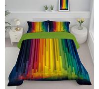 JEDTAKCT Vertical Rainbow King Coverless Duvet - Modern Geometry Coverless Quilt Comforter With Matching Pillowcase Reversible Design - Machine Washable - Lemon Yellow - 240X220Cm