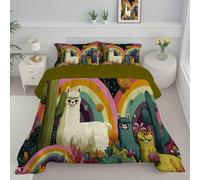 JEDTAKCT Vintage Alpaca Coverless Duvet Double 4.5 Tog, Rainbow Cactus Reversible Comforter With Pillowcases, 200X200Cm Quilt Lightweight Warm All Season 200Gsm Filling, Dark Green