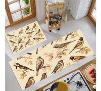 JEDTAKCT Vintage Birds Kitchen Floor Mats, 2 Pcs Stain-Resistant Set, Absorbent Quick Drying, Non-Slip Kitchen Carpets Rugs, Animal Encyclopedia Runners Mat (Cream, 43X75Cm+43X150Cm)