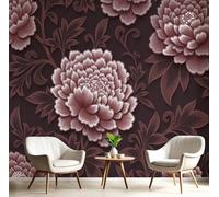 JEDTAKCT Vintage Botanical Embroidery Background Wall Mural - 450X315Cm Hand-Painted Peony Photo Wallpaper for Boys' Bedroom, Living Room, Playroom, Teen Room, Reddish-Brown 3D Photo Mural Wall Art