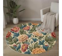 JEDTAKCT Vintage Flowers Branches Round Rug 120 Cm, Soft Washable Area Rugs For Living Room, Low Pile Non-Shedding, Non-Slip Backing, Oriental-Style Plants Carpets For Kids Bedroom, Beige Brown