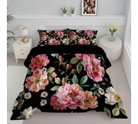 JEDTAKCT Vintage Peony Double Duvet Reversible Coverless Duvet, Soft All Seasons Comforter Peach Pink Machine Washable Microfiber Quilt With Pillowcases, 200X200Cm Baroque Garden