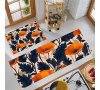 JEDTAKCT Vintage Poppy Flowers Carpet Runners For Kitchen Non-Slip Botanical Illustration Kitchen Rug Runner Washable Short Pile Floor Mat For Entryway Bedroom Laundry Room, Sepia, 44X75Cm+44X120Cm
