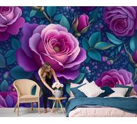 JEDTAKCT Vintage Rose Bushes Background Wall Mural - 450X315Cm Gothic Plants Photo Wallpaper for Bedroom Living Room Playroom Teen Room, 3D Panoramic Custom Wallpaper Wall Art, Dark Blue