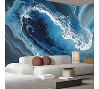 JEDTAKCT Wall Mural Abstract Wave Marble Wallpaper, 3D Wall Mural Decoration Poster Modern Ripple Design, Navy Blue Photo Wallpaper for Living Room Bedroom Children's Room Office 250X175Cm
