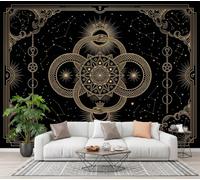 JEDTAKCT Wall Mural Black Mysterious Animals Starry Sky 250X175Cm | Snake Gold Foil Border Photo Wallpaper, 3D Print Non-Woven Mural Wallpaper for Living Room Bedroom Kids Room Tv Sofa Background