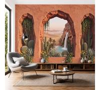 JEDTAKCT Wall Mural Wallpaper Beaches Waterfalls Lakes Exotic Window View, 3D Premium Non-Woven Terracotta Art Photo Wallpaper for Living Room Bedroom Children's Room Wall Decor 300X210Cm (W X H)