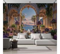 JEDTAKCT Wall Mural Wallpaper Dream Garden Seascape Luxurious Palace Architecture, 3D Premium Non-Woven Brown Art Photo Wallpaper for Living Room Bedroom Children's Room Wall Decor 300X210Cm (W X H)
