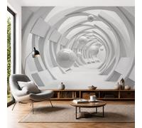 JEDTAKCT Wall Mural Wallpaper Modern Tunnel Space Simple Spherical Geometry, 3D Premium Non-Woven White Art Photo Wallpaper for Living Room Bedroom Children's Room Wall Decor 300X210Cm (W X H)