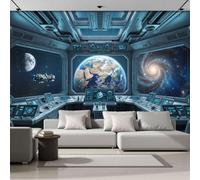 JEDTAKCT Wall Mural Wallpaper Spaceship Space Future Wind Planetary Landscape, 3D Premium Non-Woven Blue Art Photo Wallpaper for Living Room Bedroom Children's Room Wall Decor 400X280Cm (W X H)