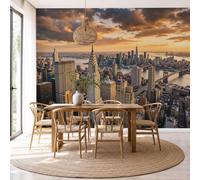 JEDTAKCT Wall Mural Wallpaper Sunset New York View Urban Architectural Landscape, 3D Premium Non-Woven Yellow Art Photo Wallpaper for Living Room Bedroom Children's Room Wall Decor 450X315Cm (W X H)