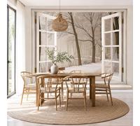 JEDTAKCT Wall Mural Wallpaper Winter Lakeside Landscape Tranquil Misty Forest, 3D Premium Non-Woven Beige Art Photo Wallpaper for Living Room Bedroom Children's Room Wall Decor 450X315Cm (W X H)