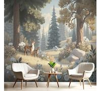 JEDTAKCT Wall Murals Elk Daisies Wallpaper, Forest Landscape Wall Mural Decorative Wallpapers for Living Room Bedroom Olive Green Photo Wallpaper, 150X105Cm (Wxh) Art Wallpapers 3D Effect