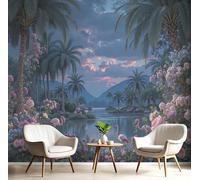 JEDTAKCT Wall Murals Floral Flamingo Wallpaper, Tropical Landscape Wall Mural Decorative Wallpapers for Living Room Bedroom Dark Blue Photo Wallpaper, 150X105Cm (Wxh) Art Wallpapers 3D Effect