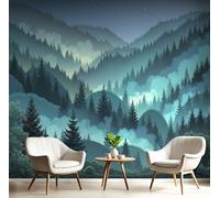 JEDTAKCT Wall Murals Forest Mountains Wallpaper, Mystical Landscape Wall Mural Decorative Wallpapers for Living Room Bedroom Turquoise Photo Wallpaper, 350X256Cm (Wxh) Art Wallpapers 3D Effect