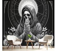 JEDTAKCT Wall Murals Mystical Skull Wallpaper, Gothic Flowers Wall Mural Decorative Wallpapers for Living Room Bedroom Black and White Photo Wallpaper, 150X105Cm (Wxh) Art Wallpapers 3D Effect