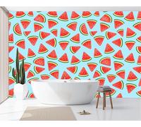 JEDTAKCT Wallpaper Wall Mural for Living Room Summer Watermelon Theme 3D Wall Murals Blue Modern Print Poster, Fresh Fruit Chips Picture Photo Background Bedroom Decorative 250X175Cm (W X H)