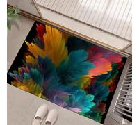 JEDTAKCT Washable Doormat Indoor Non-Slip For Entryway Feather Graffiti Soft Entrance Carpets Inside Small Rug Abstract Oil Painting Short Pile Floor Mats For Hallway Bedroom, Teal, 80X120Cm