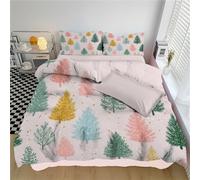 JEDTAKCT Watercolor Christmas Tree Printed Single Duvet Cover 135X200Cm, Minimalist Poster Single Bedding Set 3 Piece Blush Powder Microfiber Bedding With 2 Pillowcases 50X75Cm, Zipper Closure