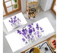 JEDTAKCT Watercolor Lavender Carpet Runners For Kitchen Non-Slip Simple Plants Kitchen Rug Runner Washable Short Pile Floor Mat For Entryway Bedroom Laundry Room, Light Purple, 44X75Cm+44X120Cm