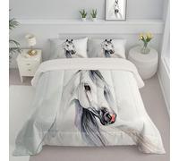 JEDTAKCT Watercolor White Horse King Duvet Reversible Coverless Duvet, Soft All Seasons Comforter Cream Machine Washable Microfiber Quilt With Pillowcases, 240X220Cm Minimalist Animal