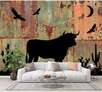 JEDTAKCT Western Animals Plants Wallpaper, Rust Brown Wall Mural 400X280Cm (W X H) | Industrial Geometric Landscape Non-Woven Photo Wallpaper Mural for Bedroom, Living Room, Hallway, Home Decor