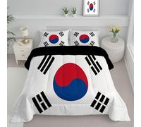 JEDTAKCT White Single Duvet, Quilt 4.5 Tog For Summer Autumn, Reversible Coverless Duvet With South Korean Flag Simple Tai Chi, Lightweight Soft Comforter, 140X200Cm, Washable