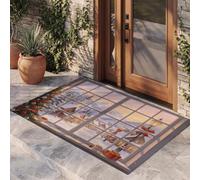 JEDTAKCT Winter Christmas Window View Washable Doormat 90X150Cm, Non-Slip, White | Low-Pile Approx 6Mm, Festive Rug With Snow Town, Xmas Carpet For Kitchen Hallway Entry Bedroom