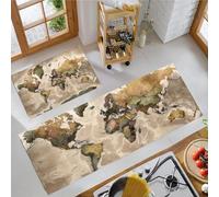 JEDTAKCT World Map Kitchen Carpet Runners Beige Non Slip Washable Kitchen Rug Set Absorbent Vintage Map Low Pile Floor Mat For Bedroom Entrance Laundry Room, 44X75Cm+44X120Cm