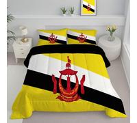JEDTAKCT Yellow And White Double Duvet, Quilt 4.5 Tog For Summer Autumn, Reversible Coverless Duvet With Brunei Flag Retro Stripes, Lightweight Soft Comforter, 200X200Cm, Washable