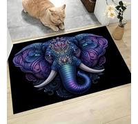 JEDTAKCT Zentangle Elephant Door Mat 80X120Cm, Machine Washable Mat Super Soft Non Slip Doormat Indoor Outdoor Bohemian Animal Absorbent Floor Mats Kitchen Carpet Entrance Rug, Purple