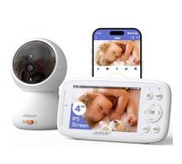 jeeber 1080P Wifi Video Baby Monitor with App, 4'' IPS Screen, HD Night Vision, Motion & Cry Detection, 360° PTZ Camera, Two-Way Talk, Lullabies, Temperature Sensor, Feeding Reminder, Virtual Fence