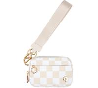JEEBURYEE Dual Pouch Wristlet Keychain Wallets for Women with 2 Detachable Zipper Coin Purse - Small and Portable Mini Card Wallet for Women Men, Beige Checkered, Small Wallet