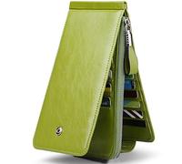 JEEBURYEE Women's Genuine Leather Credit Card Holder RFID Long Zipper Purse Wallet, Green, L, Rfid Wallet
