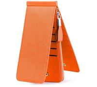 JEEBURYEE Women's Genuine Leather Multi Credit Card Holder Wallet RFID Blocking Clutch Long Purse with Zipper Pocket Orange
