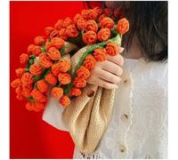 Jeeeun Bouquet Blanket, Diy Handmade Rose Blanket, Crochet Rose Blanket, Blanket That Turns Into a Flower Bouquet Crochet (Khaki + Orange Rose Red)