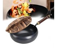 Jeeeun Jinswhdre Cast Iron Skillet - Purely Hand-Forged Pure Iron Nonstick Wok with Wood Grain Cover for Culinary Styles for Kitchen, Stable Use, Light Grip (11 Inches)