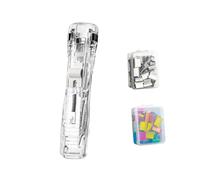 Jeeeun Portable Binder Clip Stapler Handheld Paper Clam Clip Dispenser Includes 100 Reusable Clips for Desktop Document Home School Office (Transparent,1pcs)