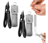 Jeeeun Slanted Toe Nail Clippers for Thick Nails, Stainless Steel Nail Clippers Set with Catcher, Heavy Bevel Nails Scissors with Sharp Curved Blade for Seniors and Adults (2pc-b)