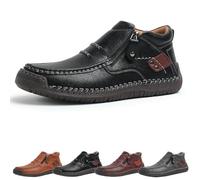 Jeeeun The First Young Driving Boots Men - Men’s Handmade Premium Leather Slip-on Driving Boots Travel & Outdoor, Waterproof (Black,13.5)