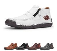 Jeeeun The First Young Driving Boots Men - Men’s Handmade Premium Leather Slip-on Driving Boots Travel & Outdoor, Waterproof (White,11)