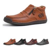 Jeeeun The First Young Driving Boots Men - Men’s Handmade Premium Leather Slip-on Driving Boots Travel & Outdoor, Waterproof (Light Brown,7.5)