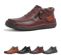 Jeeeun The First Young Driving Boots Men - Men’s Handmade Premium Leather Slip-on Driving Boots Travel & Outdoor, Waterproof (Dark Brown,12)