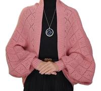 Jeeeun Women's Knitted Shawl Coat - Lightweight Slouchy Hollow Out Open Front Cardigan, Casual Cover-up Wrap for Beach & Everyday (Pink)