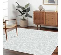 JEEGIU Pale Green and White Leaf Pattern Low-Pile Indoor Area Rug 3x5ft/36x60in/90x150cm, Minimalist,Classic, Easy-Cleaning for Living Room,Bedroom,Kitchen,Pet Friendly,Non-Shedding